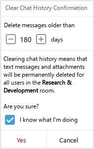 Clearing chat history confirmation